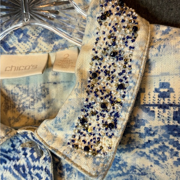Chicos cropped denim jacket artisan beaded design - Picture 9 of 10